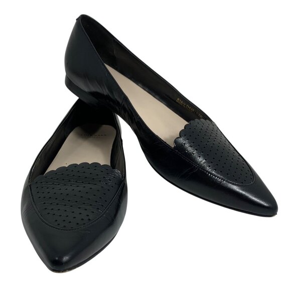 Cole Haan Black Leather Perforated Scalloped Flats SZ 7B Womens Casual Business - Picture 1 of 12
